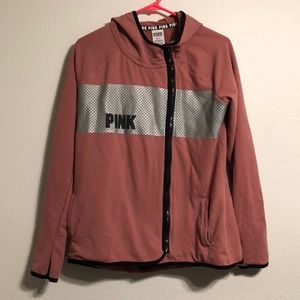 Pink hooded sweater/jacket with reflective detail